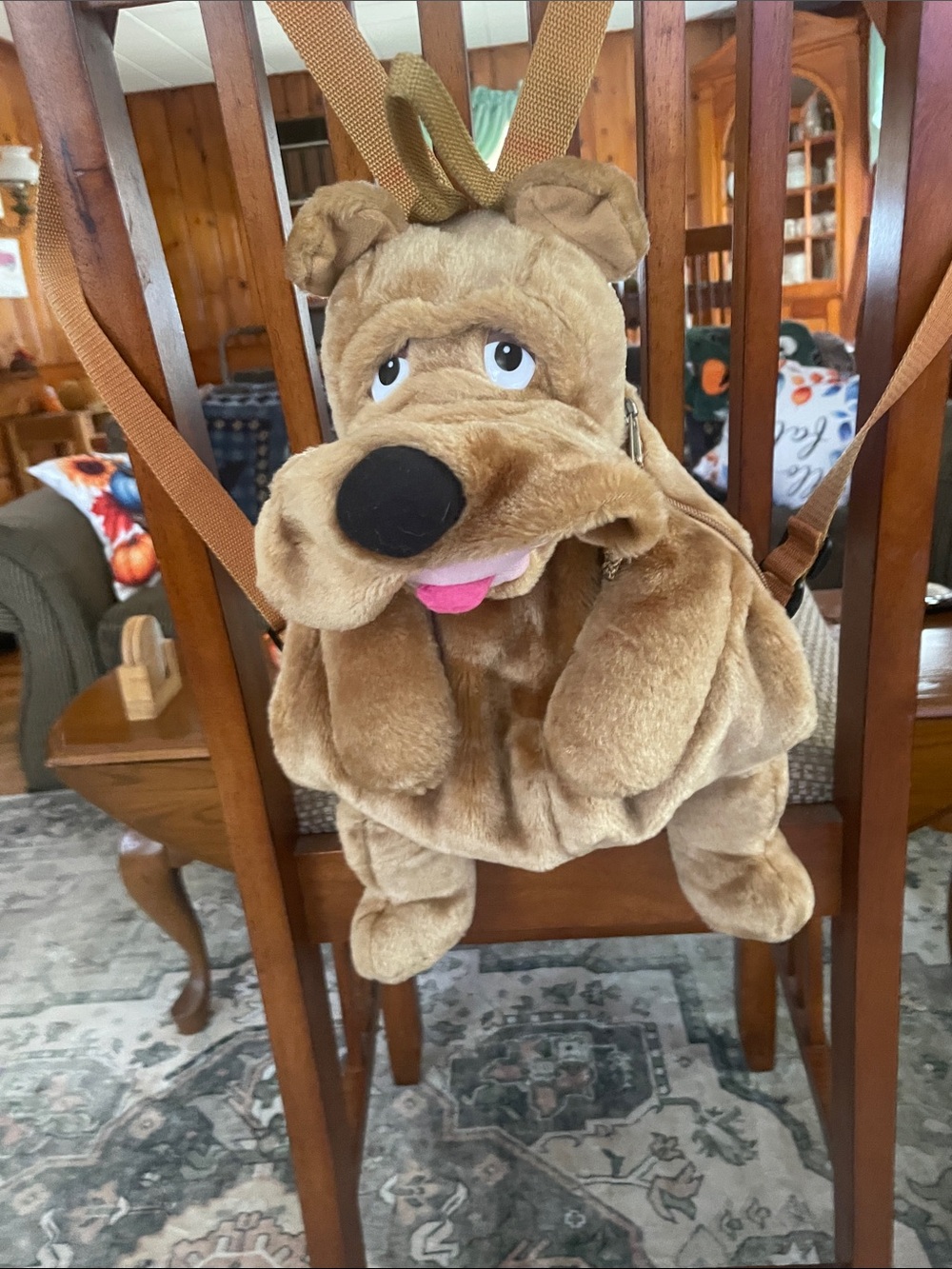 Vintage 1980's-90's  Plush Brown Shar Pei Backpack for Kids